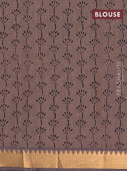 Mangalagiri cotton block printed saree pastel brown with butta prints and mangalgiri border