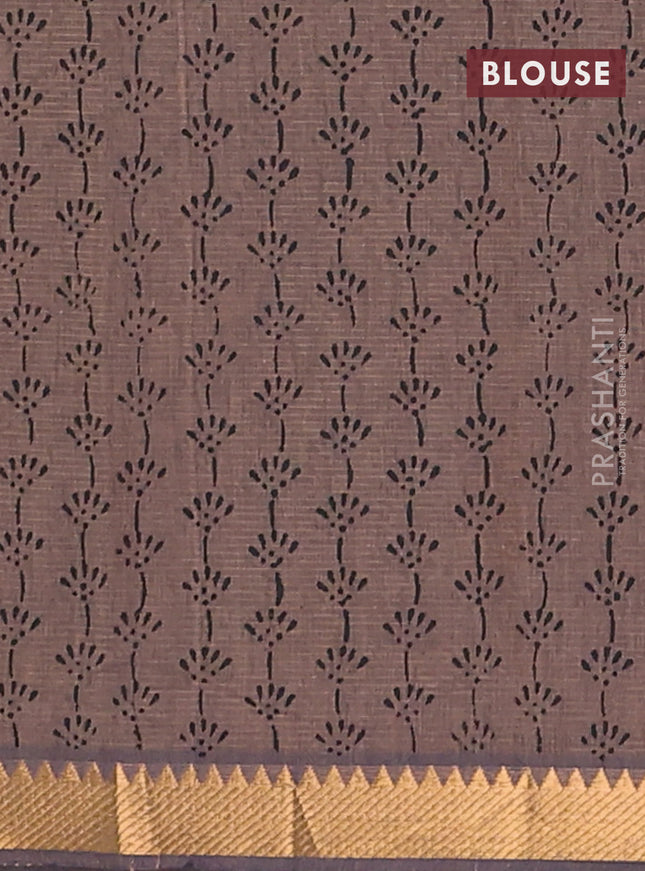Mangalagiri cotton block printed saree pastel brown with butta prints and mangalgiri border