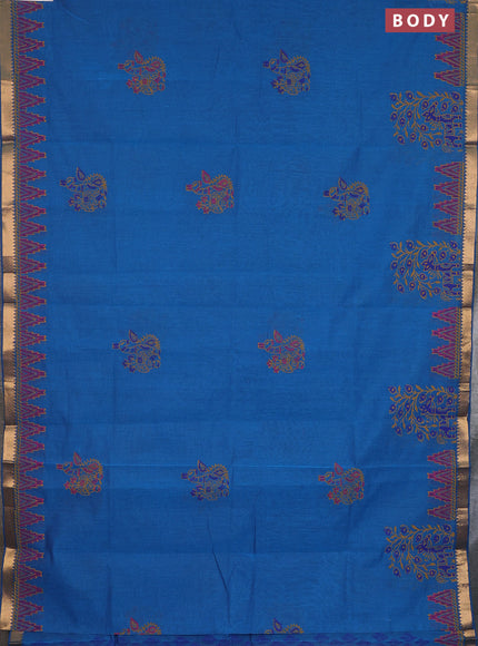 Mangalagiri cotton block printed saree cs blue with butta prints and mangalgiri border