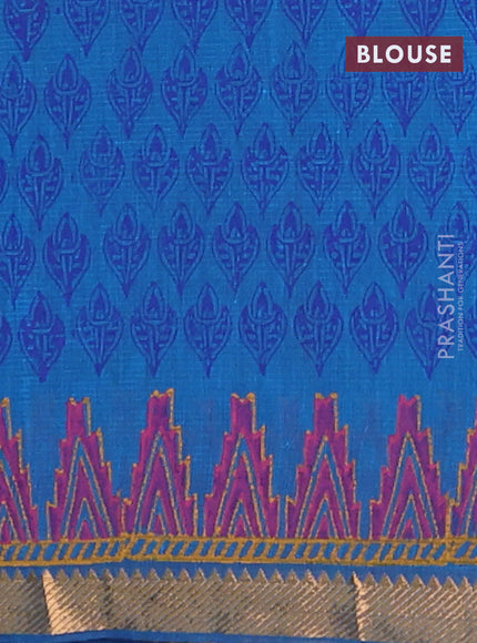 Mangalagiri cotton block printed saree cs blue with butta prints and mangalgiri border