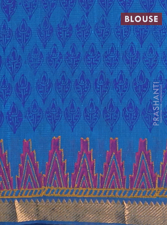 Mangalagiri cotton block printed saree cs blue with butta prints and mangalgiri border