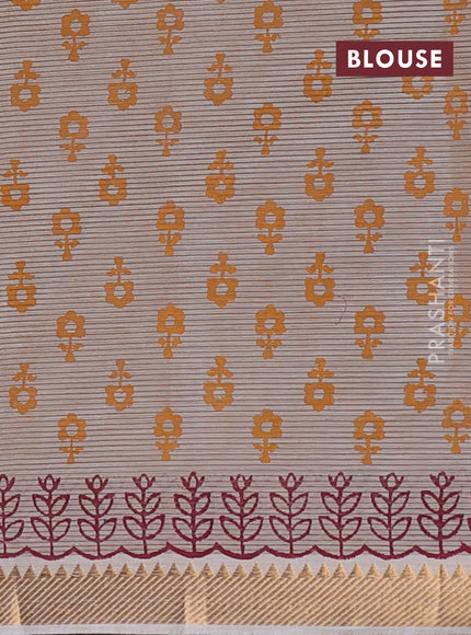 Mangalagiri cotton block printed saree beige with butta prints and mangalgiri border