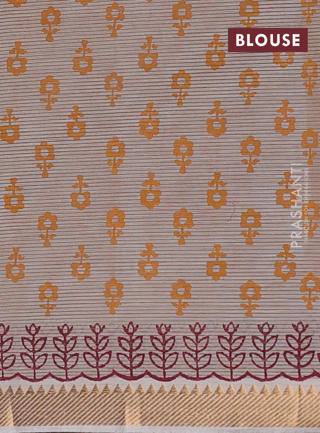 Mangalagiri cotton block printed saree beige with butta prints and mangalgiri border