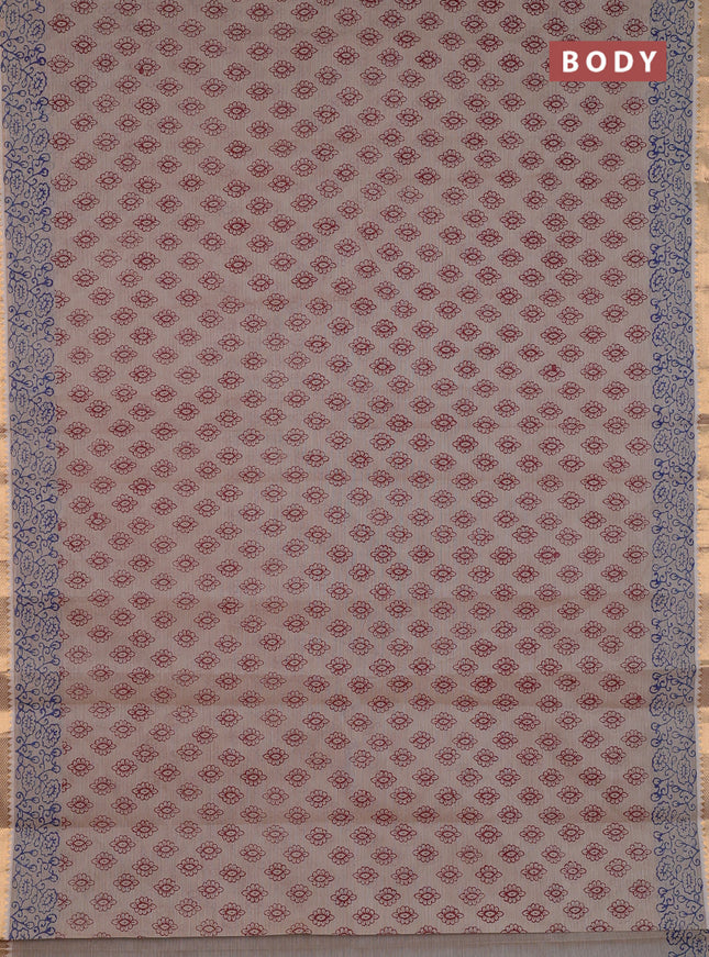Mangalagiri cotton block printed saree beige with allover butta prints and mangalgiri border