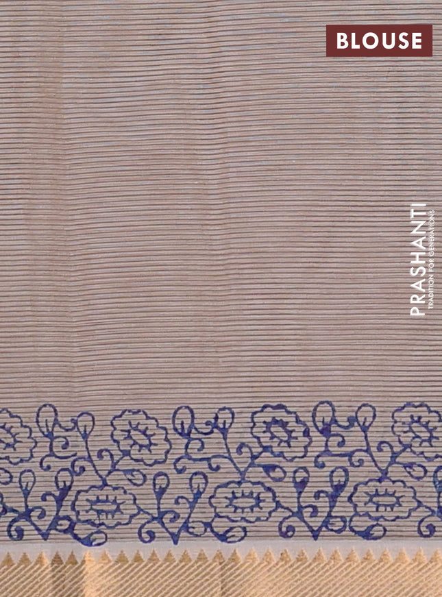 Mangalagiri cotton block printed saree beige with allover butta prints and mangalgiri border