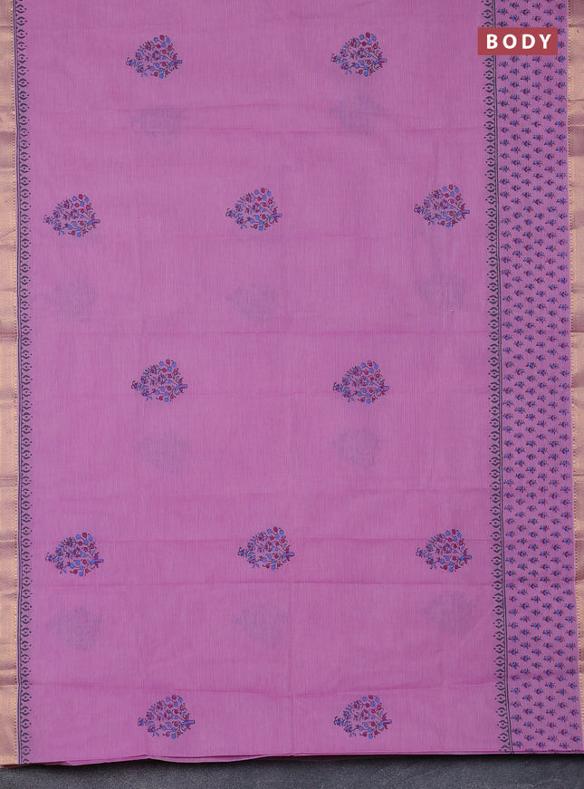 Mangalagiri cotton block printed saree lotus pink with butta prints and mangalgiri border