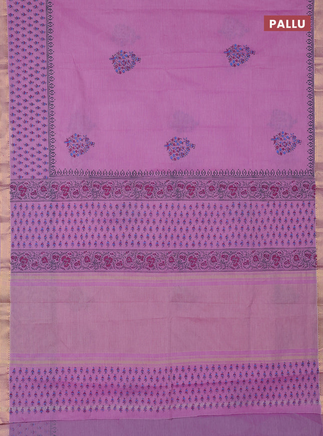 Mangalagiri cotton block printed saree lotus pink with butta prints and mangalgiri border