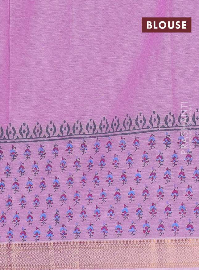 Mangalagiri cotton block printed saree lotus pink with butta prints and mangalgiri border