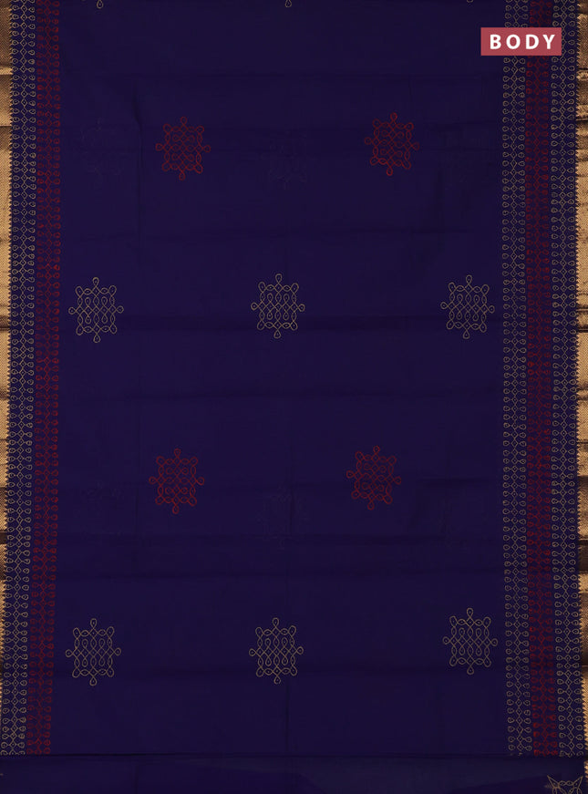 Mangalagiri cotton block printed saree violet with rangoli butta prints and mangalgiri border