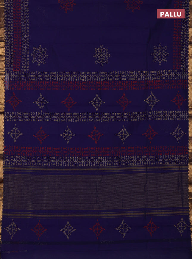 Mangalagiri cotton block printed saree violet with rangoli butta prints and mangalgiri border