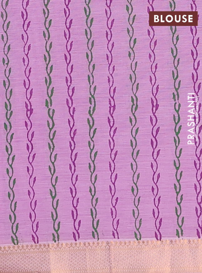 Mangalagiri cotton block printed saree mild lavender shade with butta prints and mangalgiri border