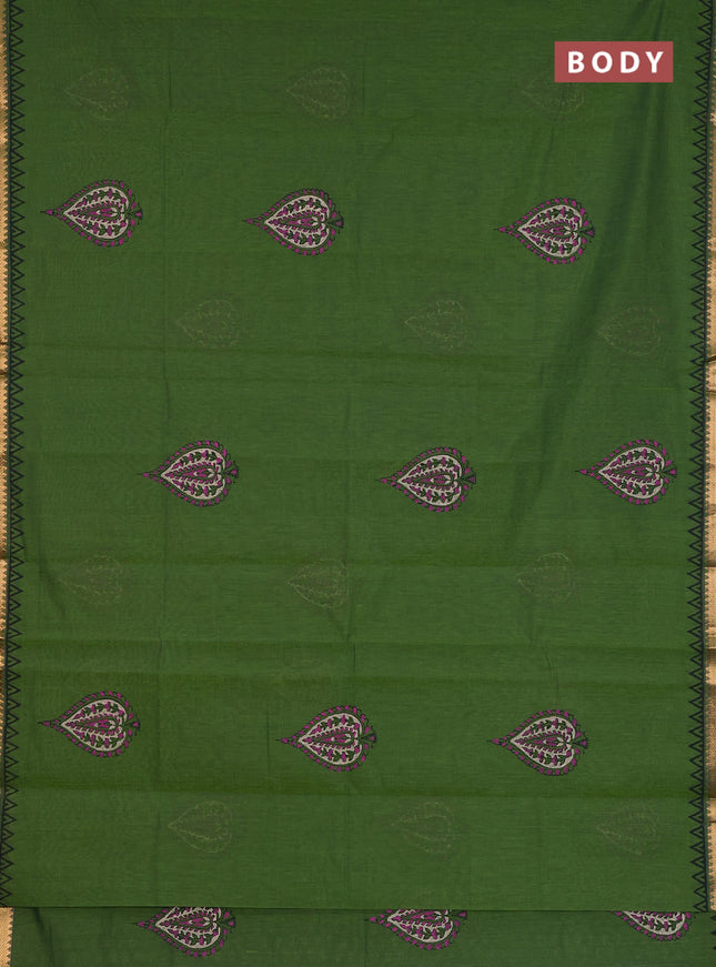 Mangalagiri cotton block printed saree green with butta prints and mangalgiri border