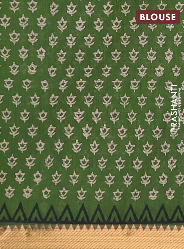 Mangalagiri cotton block printed saree green with butta prints and mangalgiri border