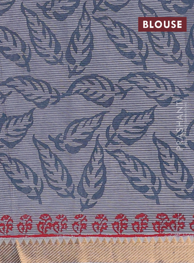 Mangalagiri cotton block printed saree grey with paisley butta prints and mangalgiri border