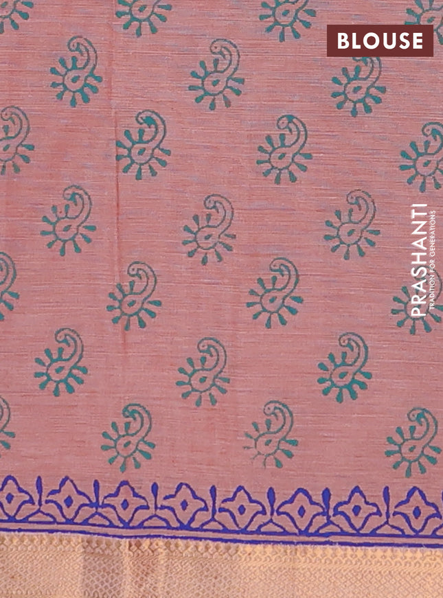 Mangalagiri cotton block printed saree rust shade with butta prints and mangalgiri border