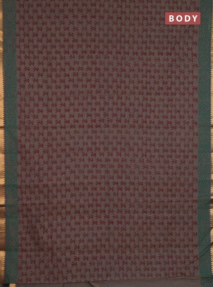 Mangalagiri cotton block printed saree pastel brown with allover butta prints and mangalgiri border