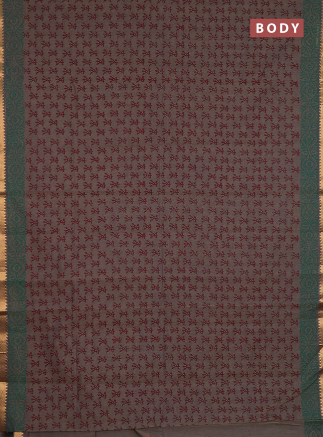 Mangalagiri cotton block printed saree pastel brown with allover butta prints and mangalgiri border