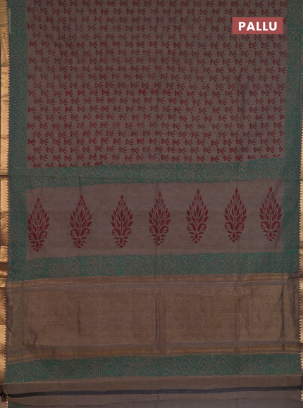 Mangalagiri cotton block printed saree pastel brown with allover butta prints and mangalgiri border