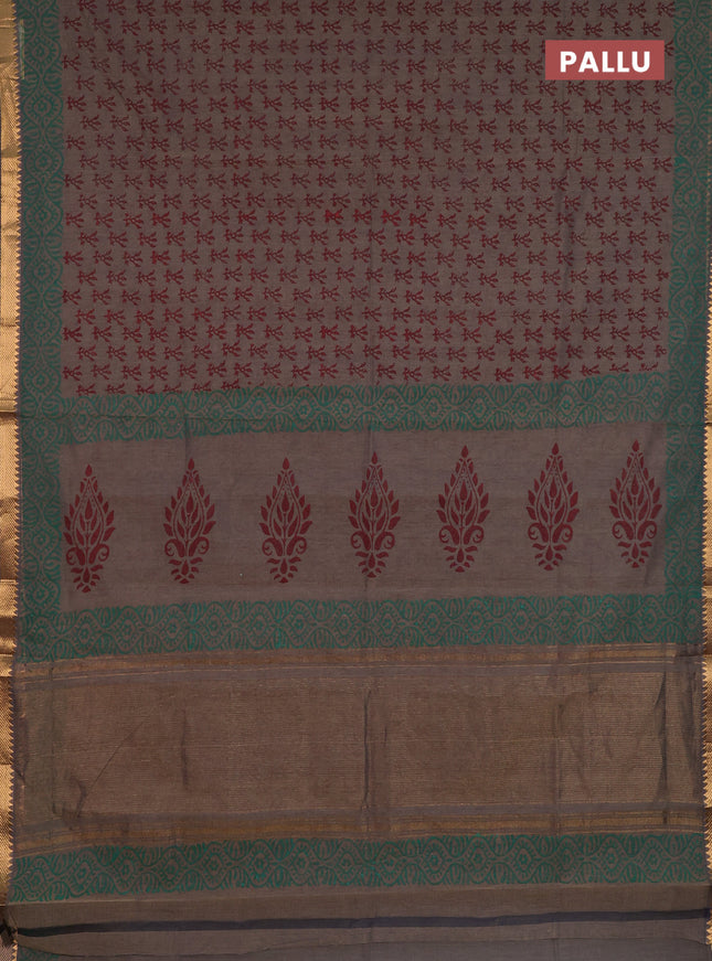 Mangalagiri cotton block printed saree pastel brown with allover butta prints and mangalgiri border