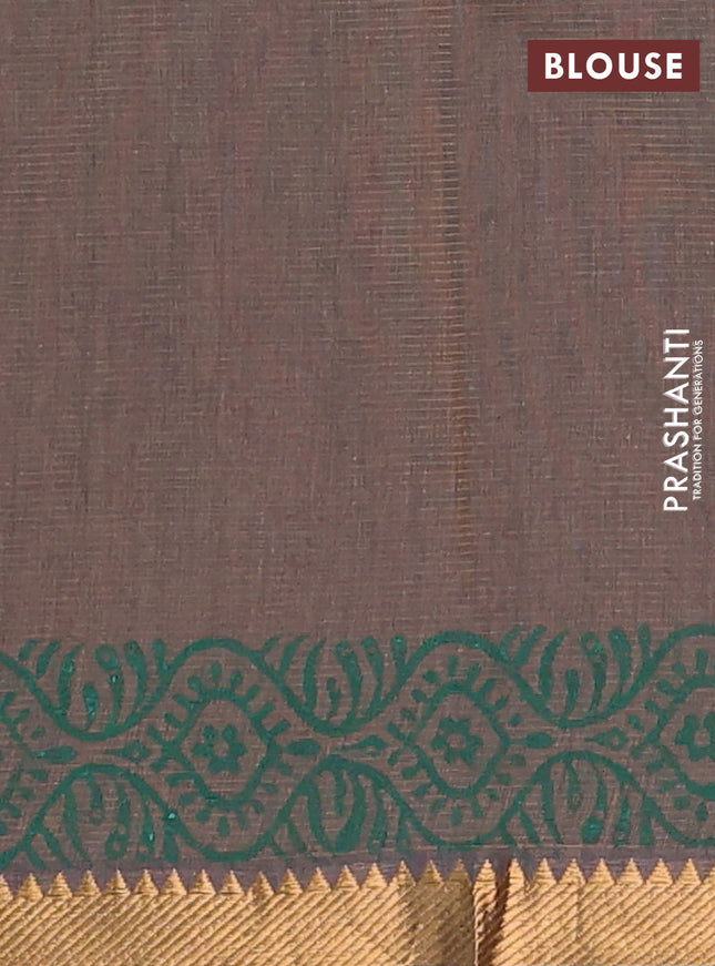 Mangalagiri cotton block printed saree pastel brown with allover butta prints and mangalgiri border