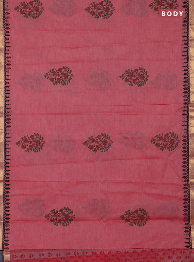 Mangalagiri cotton block printed saree red shade with butta prints and mangalgiri border