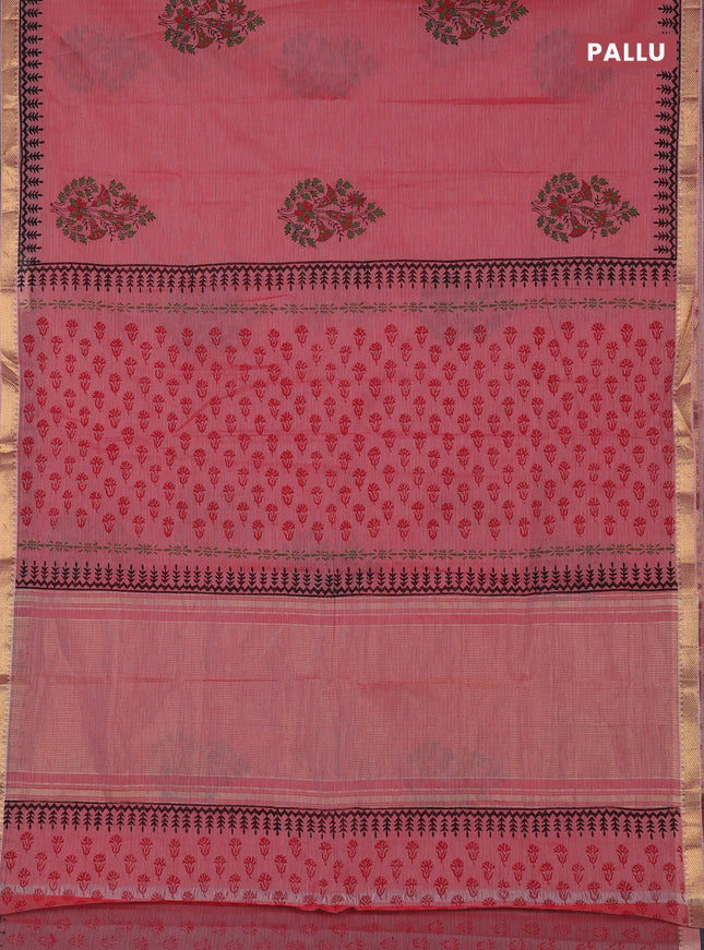 Mangalagiri cotton block printed saree red shade with butta prints and mangalgiri border