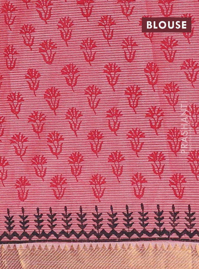 Mangalagiri cotton block printed saree red shade with butta prints and mangalgiri border