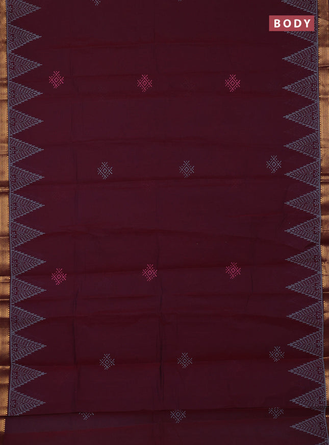 Mangalagiri cotton block printed saree maroon with butta prints and mangalgiri border