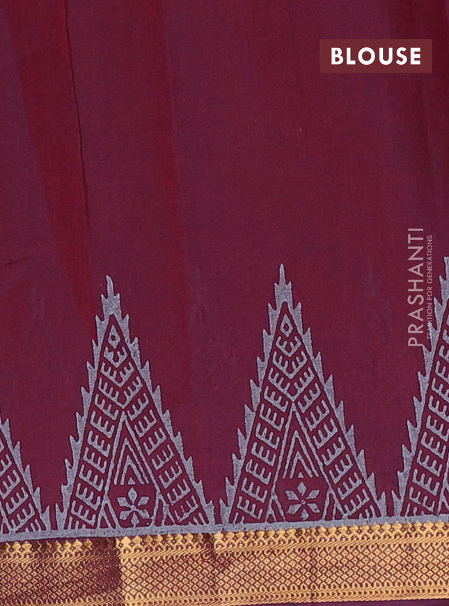 Mangalagiri cotton block printed saree maroon with butta prints and mangalgiri border
