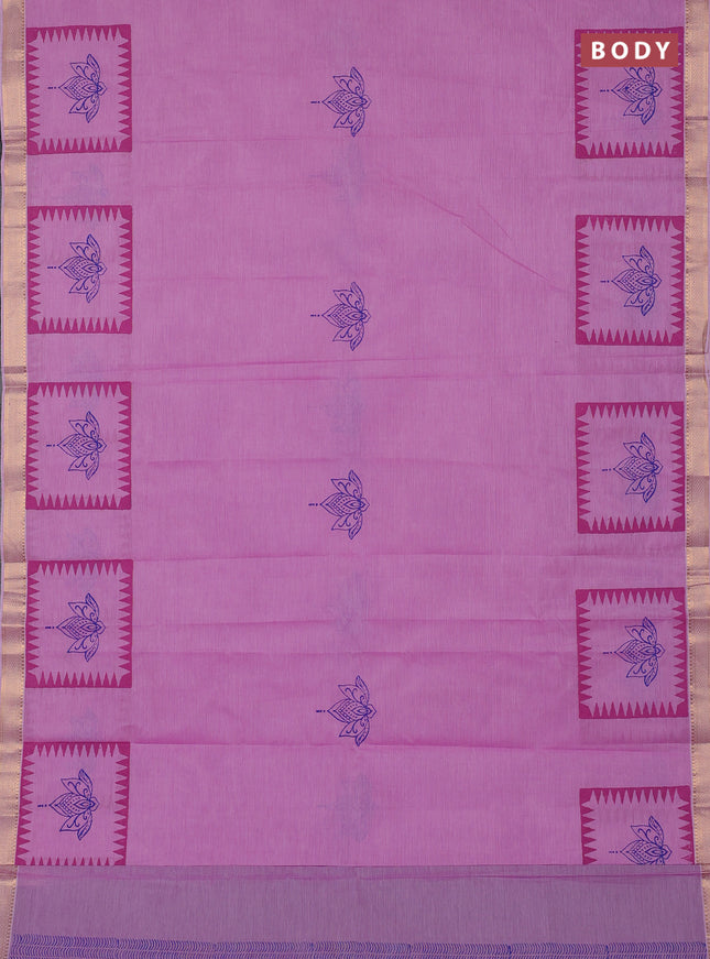 Mangalagiri cotton block printed saree lotus pink with allover prints and mangalgiri border