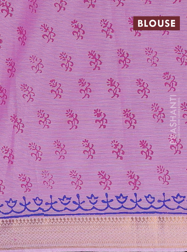Mangalagiri cotton block printed saree lotus pink with floral butta prints and mangalgiri border