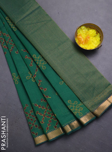 Mangalagiri cotton block printed saree green with rangoli butta prints and mangalgiri border