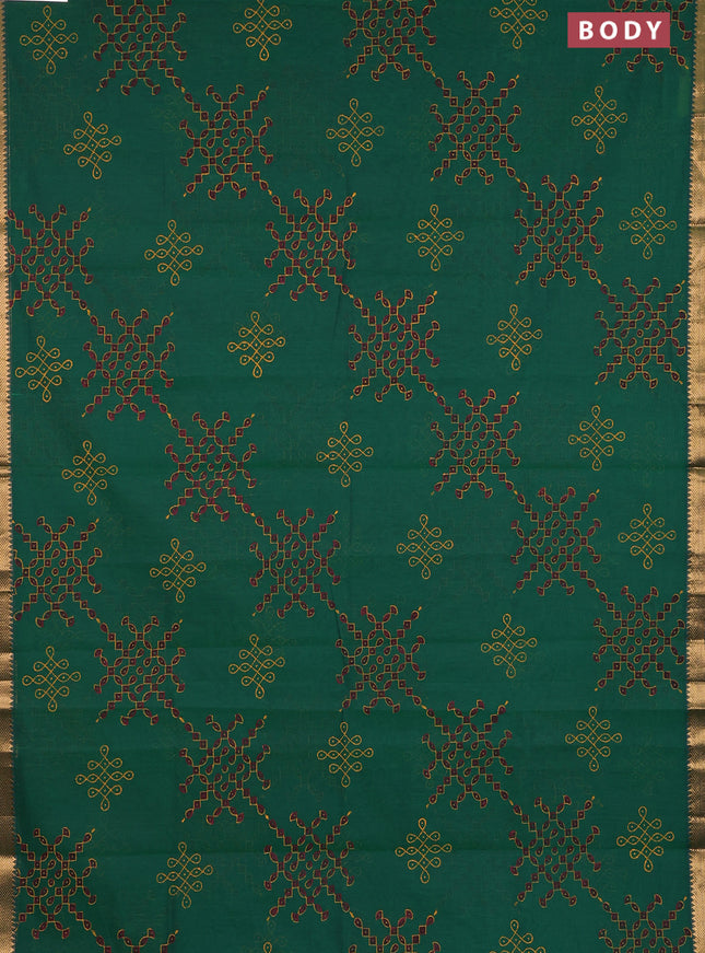 Mangalagiri cotton block printed saree green with rangoli butta prints and mangalgiri border