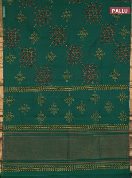 Mangalagiri cotton block printed saree green with rangoli butta prints and mangalgiri border