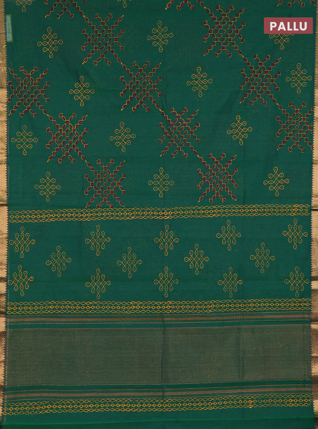 Mangalagiri cotton block printed saree green with rangoli butta prints and mangalgiri border