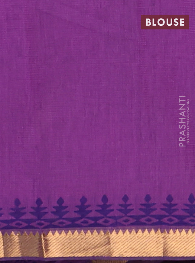 Mangalagiri cotton block printed saree purple with allover prints and mangalgiri border
