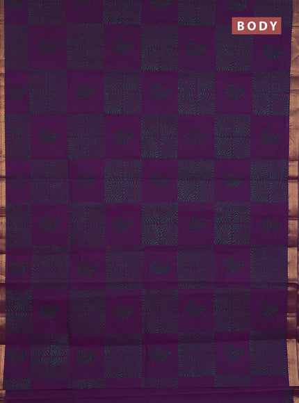 Mangalagiri cotton block printed saree purple and wtih allover butta prints and mangalgiri border