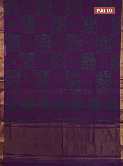 Mangalagiri cotton block printed saree purple and wtih allover butta prints and mangalgiri border