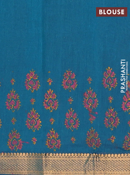 Mangalagiri cotton block printed saree peacock green with allover butta prints and mangalgiri border
