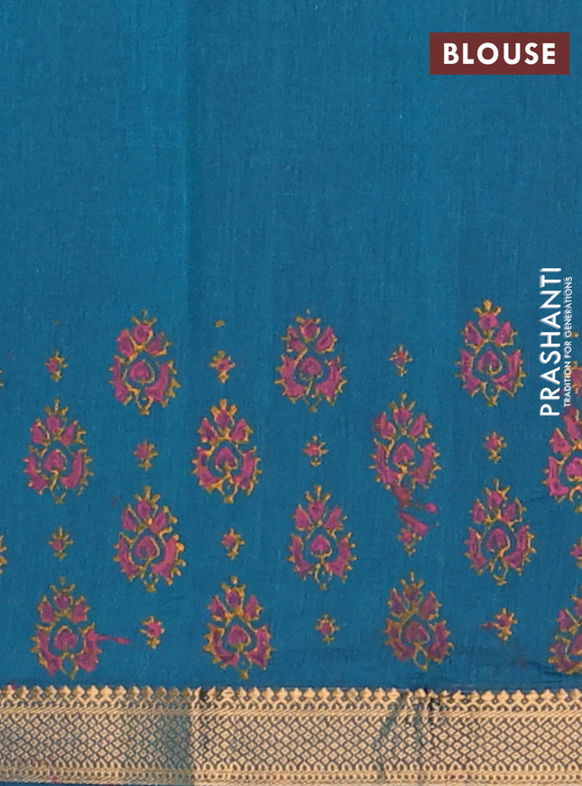 Mangalagiri cotton block printed saree peacock green with allover butta prints and mangalgiri border