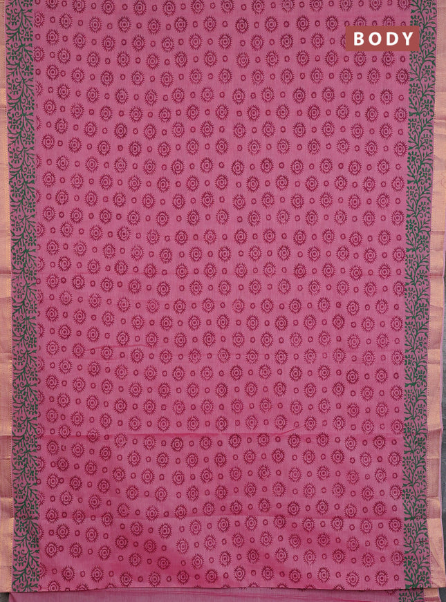 Mangalagiri cotton block printed saree pink with allover butta prints and mangalgiri border
