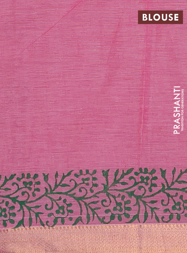 Mangalagiri cotton block printed saree pink with allover butta prints and mangalgiri border