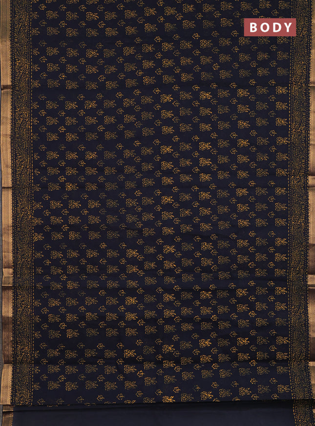 Mangalagiri cotton block printed saree elephant grey with allover butta prints and mangalgiri border