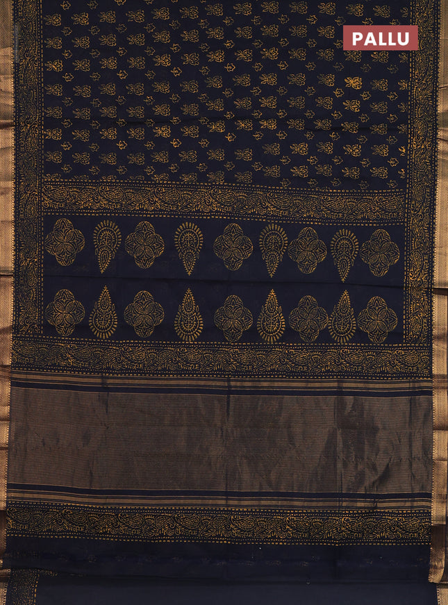 Mangalagiri cotton block printed saree elephant grey with allover butta prints and mangalgiri border