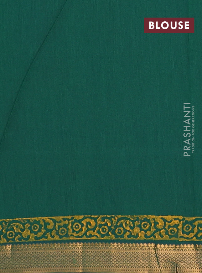 Mangalagiri cotton block printed saree green with floral butta prints and mangalgiri border