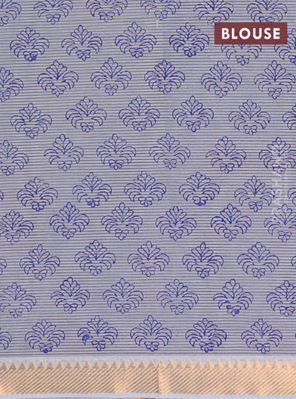Mangalagiri cotton block printed saree grey with floral butta prints and mangalgiri border