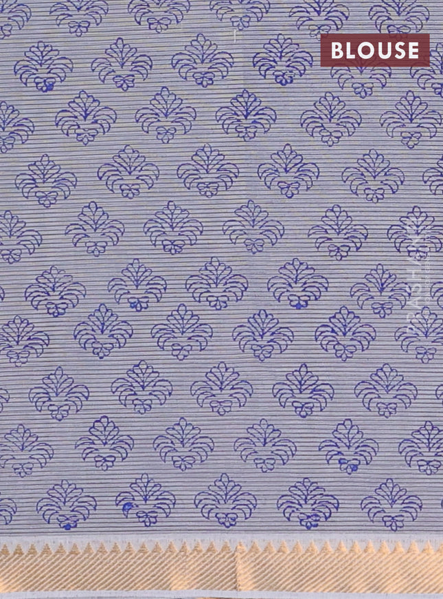 Mangalagiri cotton block printed saree grey with floral butta prints and mangalgiri border