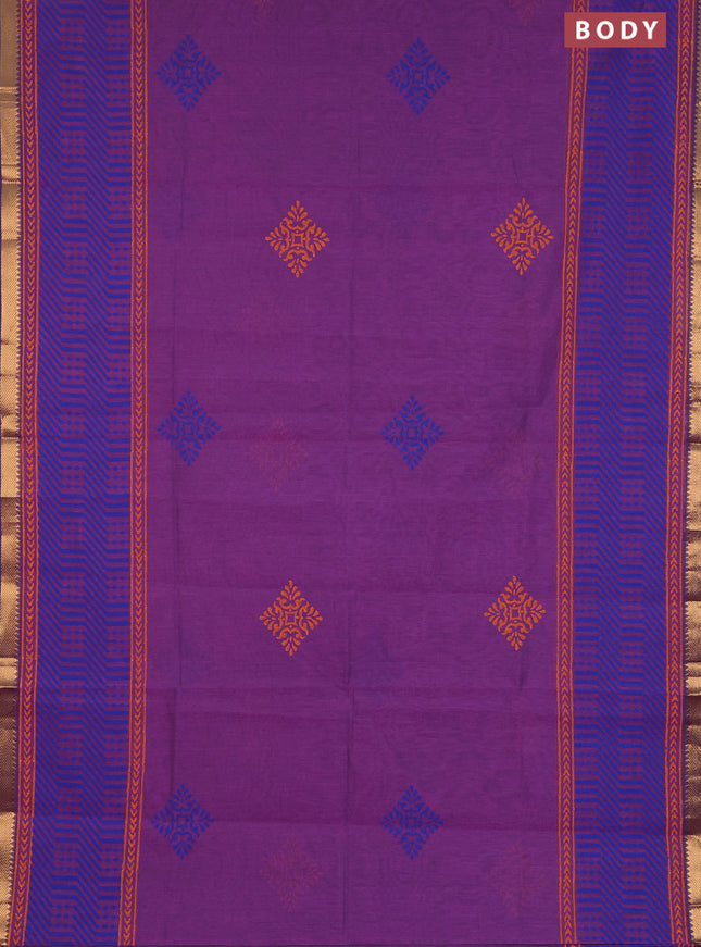 Mangalagiri cotton block printed saree mild purple with butta prints and mangalgiri border