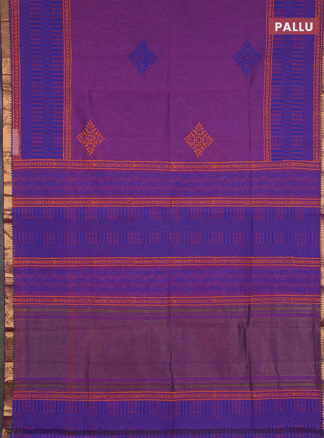Mangalagiri cotton block printed saree mild purple with butta prints and mangalgiri border