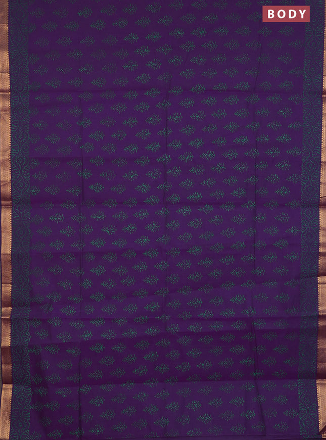 Mangalagiri cotton block printed saree purple with allover butta prints and mangalgiri border